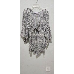 Wisteria Lane Animal Print Tie Front V-Neck Romper Black White 3/4 Sleeve